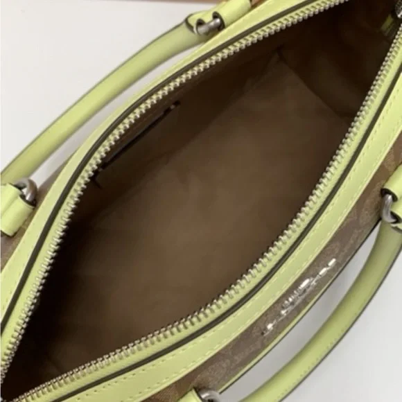COACH  (83607) Rowan Khaki/Pale Lime Signature Medium Satchel Crossbody Handbag - Picture 11 of 16